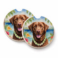 Chesapeake Bay Retriever Luau Set of 2 Cup Holder Car Coasters Absorbent Round Sandstone Coasters Gifts for Men or Women, 2.5, Multicolor