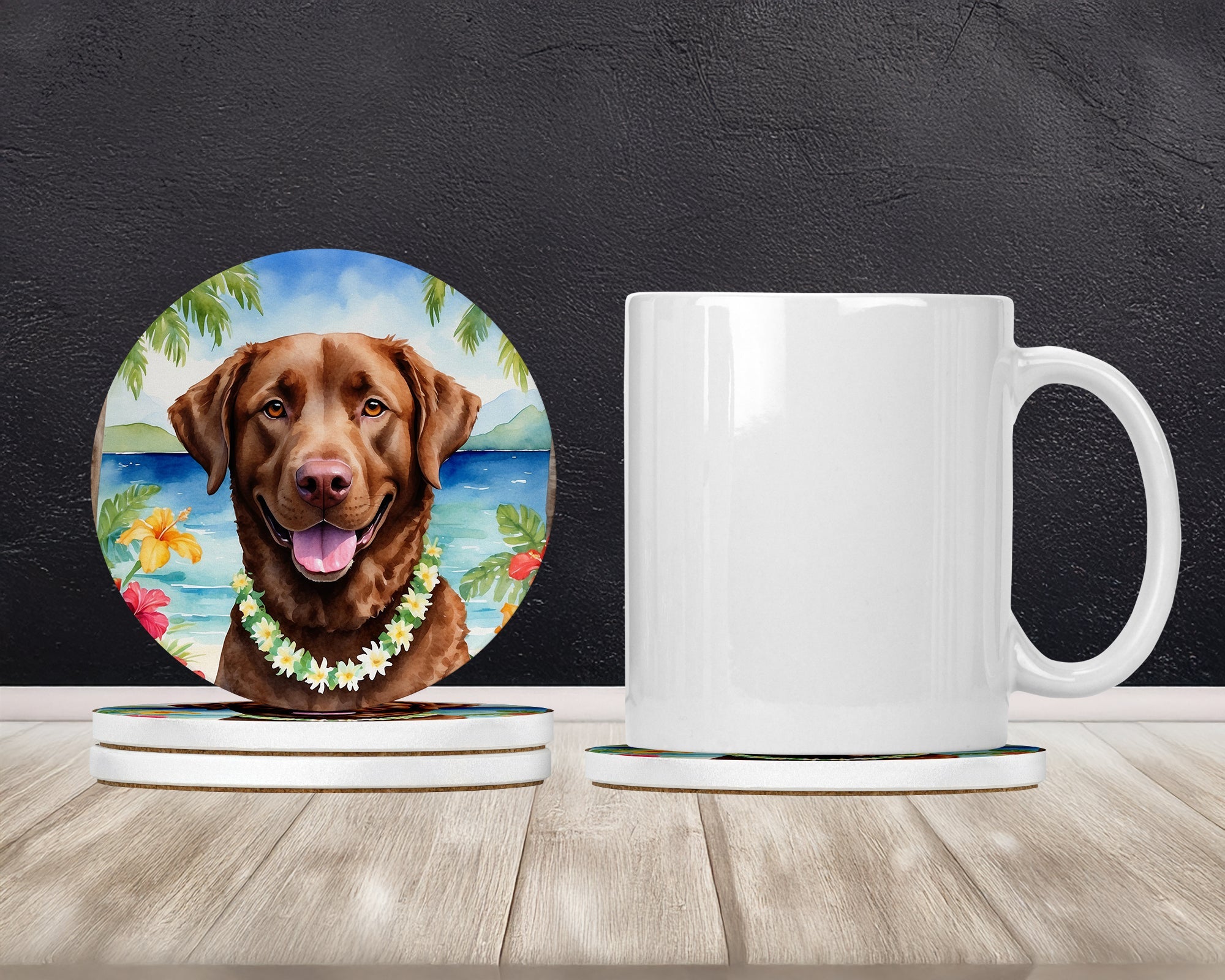 Chesapeake Bay Retriever Luau Large Sandstone Coasters Pack of 4 Absorbent Round Coasters Decor Gifts for Men or Women, 4 in, Multicolor