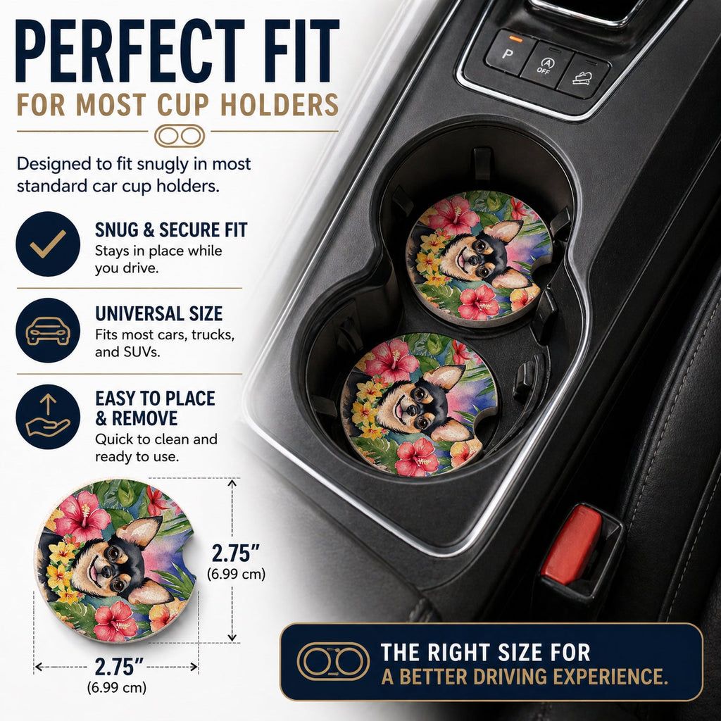 Chihuahua Luau Set of 2 Cup Holder Car Coasters Absorbent Round Sandstone Coasters Gifts for Men or Women, 2.5, Multicolor