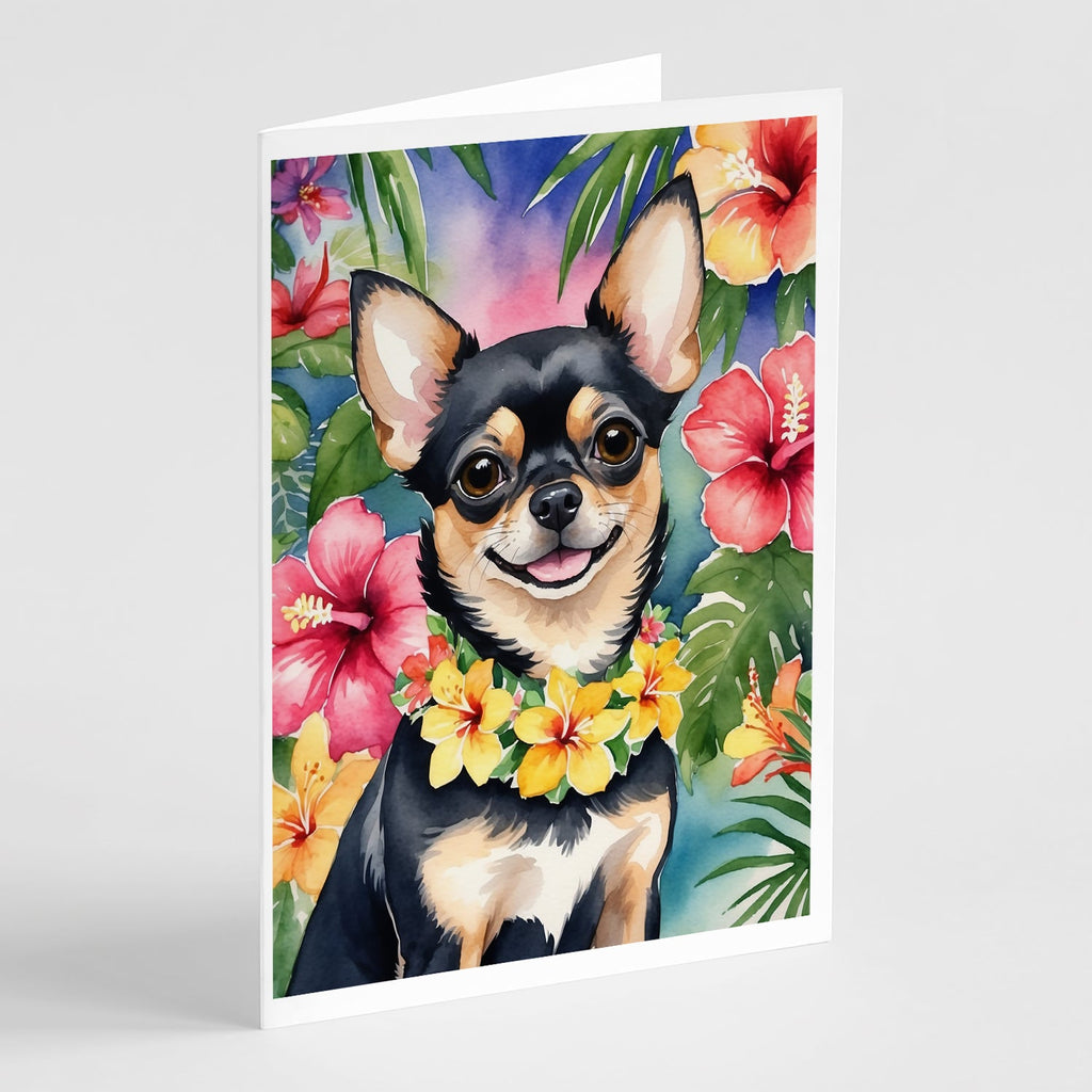 Chihuahua Luau Greeting Cards Pack of 8 Blank Cards with Envelopes Whimsical A7 Size 5x7