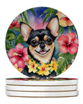 Chihuahua Luau Large Sandstone Coasters Pack of 4 Absorbent Round Coasters Decor Gifts for Men or Women, 4 in, Multicolor