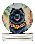 Chow Chow Luau Large Sandstone Coasters Pack of 4 Absorbent Round Coasters Decor Gifts for Men or Women, 4 in, Multicolor