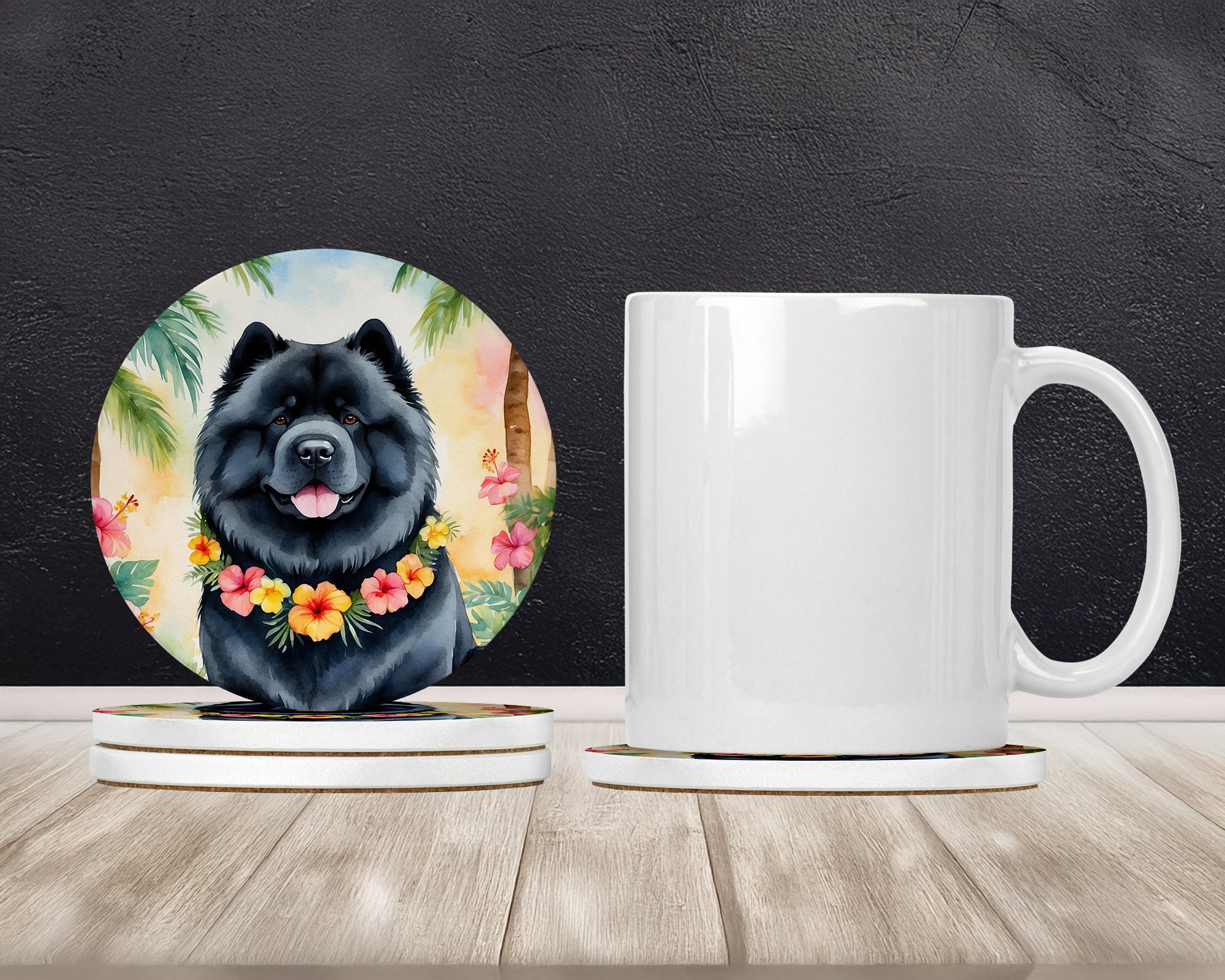 Chow Chow Luau Large Sandstone Coasters Pack of 4 Absorbent Round Coasters Decor Gifts for Men or Women, 4 in, Multicolor