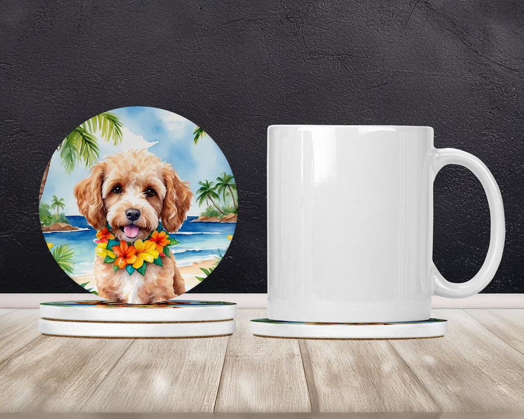 Cockapoo Luau Large Sandstone Coasters Pack of 4 Absorbent Round Coasters Decor Gifts for Men or Women, 4 in, Multicolor