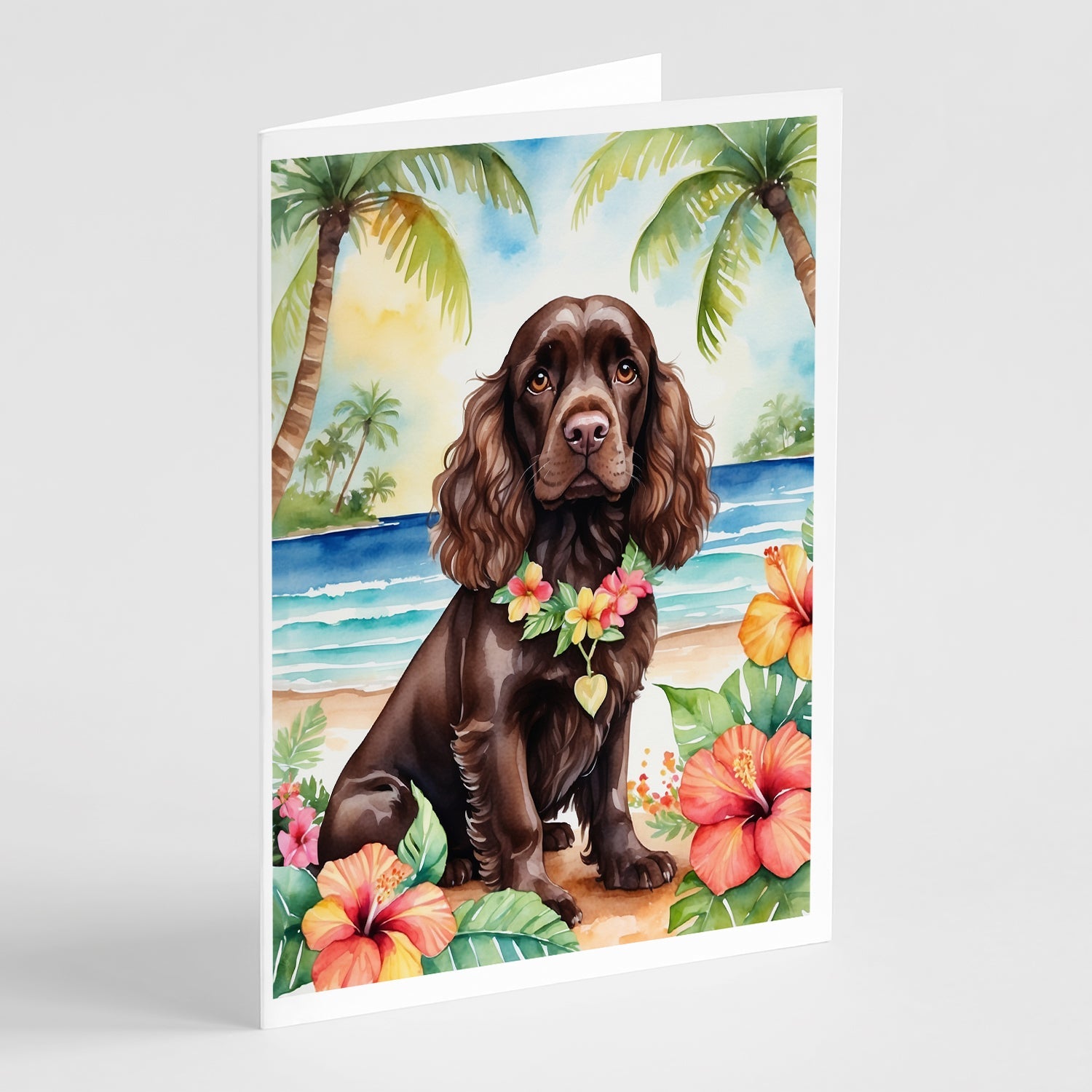 Cocker Spaniel Luau Greeting Cards Pack of 8 Blank Cards with Envelopes Whimsical A7 Size 5x7