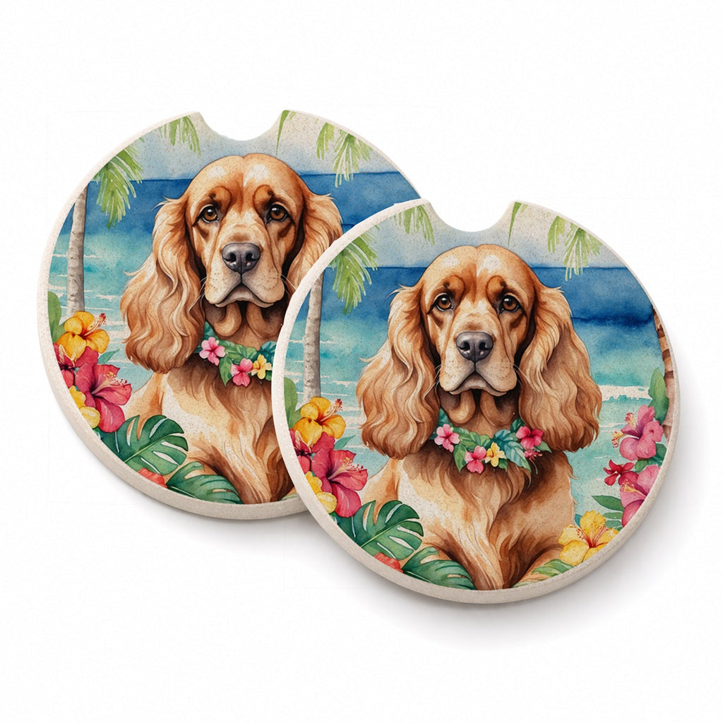 Cocker Spaniel Luau Set of 2 Cup Holder Car Coasters Absorbent Round Sandstone Coasters Gifts for Men or Women, 2.5, Multicolor