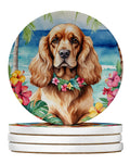 Cocker Spaniel Luau Large Sandstone Coasters Pack of 4 Absorbent Round Coasters Decor Gifts for Men or Women, 4 in, Multicolor