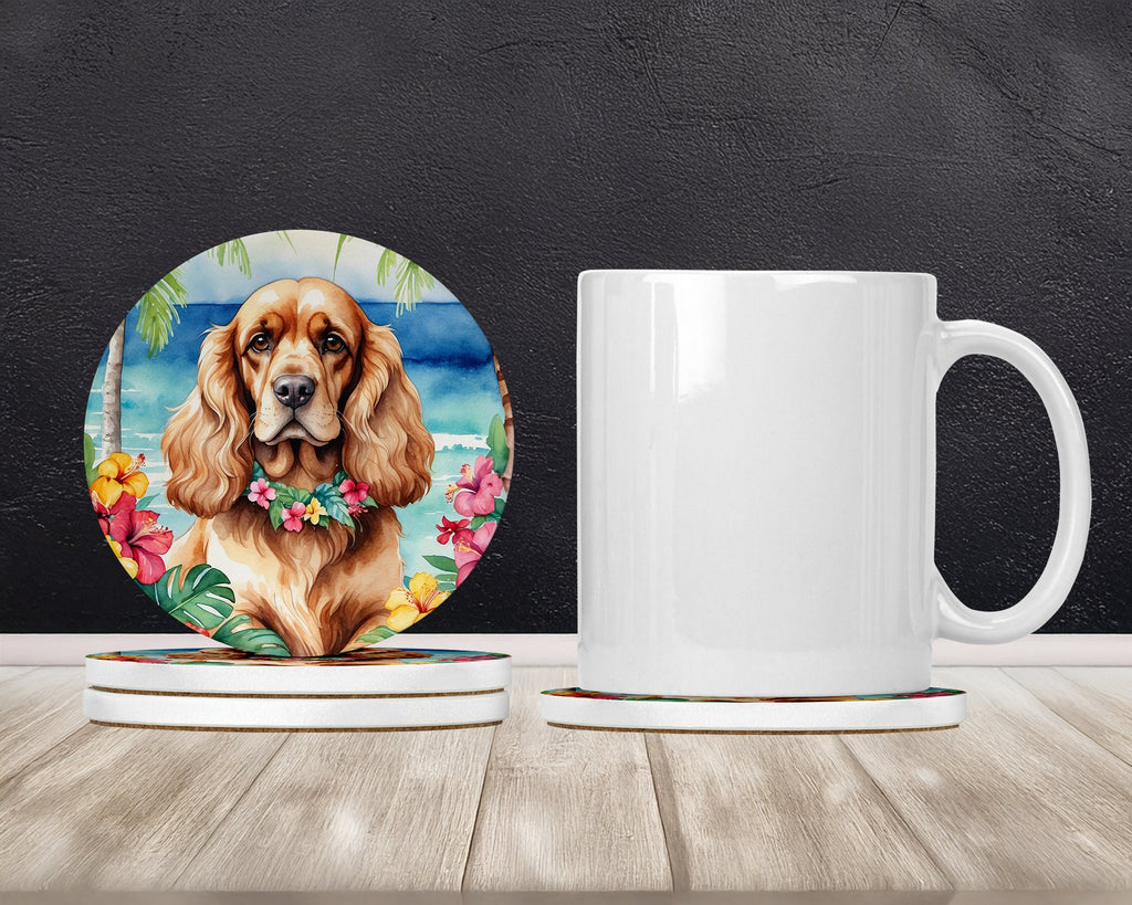 Cocker Spaniel Luau Large Sandstone Coasters Pack of 4 Absorbent Round Coasters Decor Gifts for Men or Women, 4 in, Multicolor