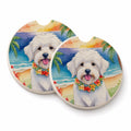 Coton de Tulear Luau Set of 2 Cup Holder Car Coasters Absorbent Round Sandstone Coasters Gifts for Men or Women, 2.5, Multicolor