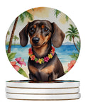 Dachshund Luau Large Sandstone Coasters Pack of 4 Absorbent Round Coasters Decor Gifts for Men or Women, 4 in, Multicolor