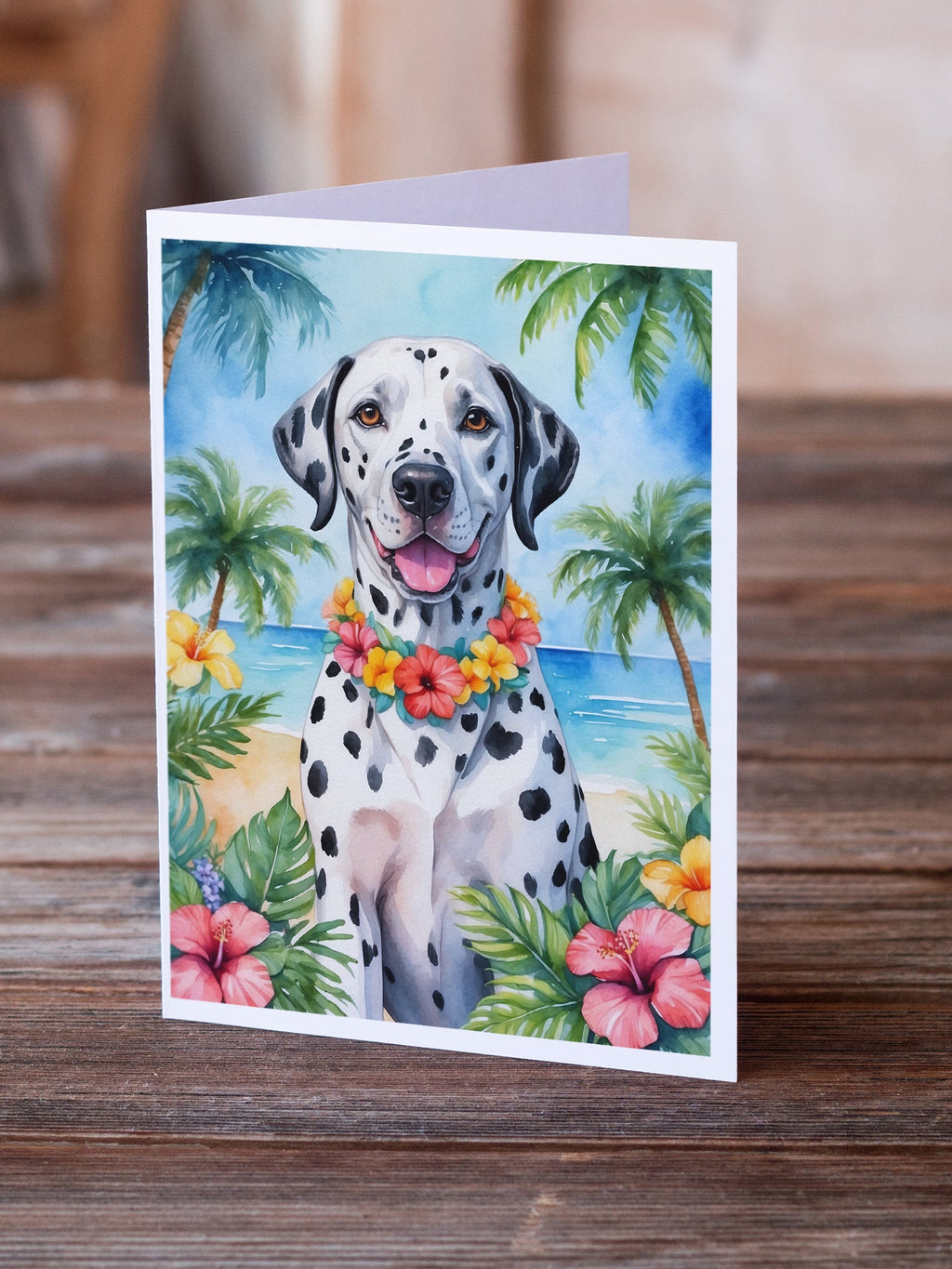 Dalmatian Luau Greeting Cards Pack of 8 Blank Cards with Envelopes Whimsical A7 Size 5x7