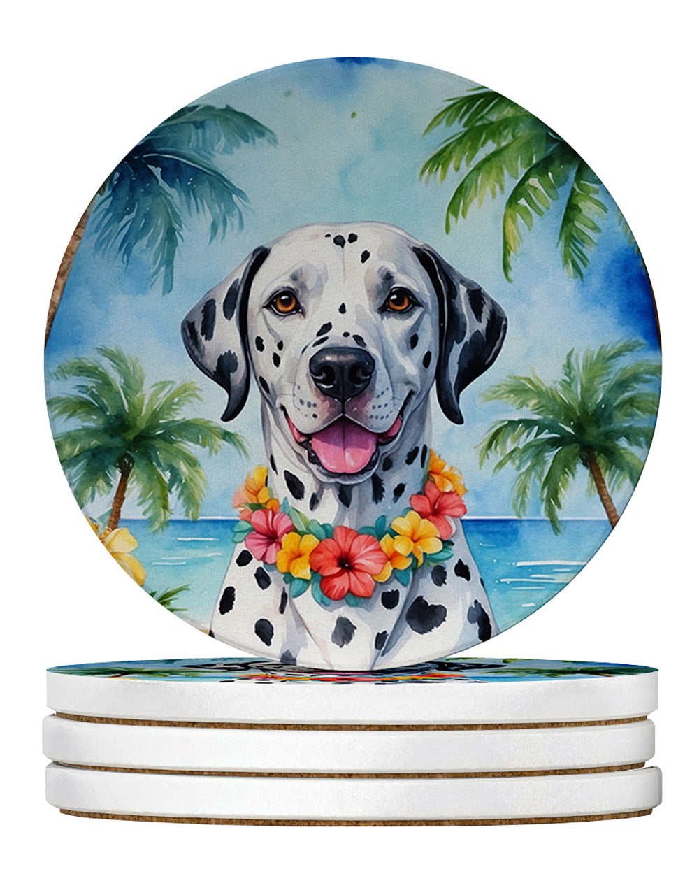 Dalmatian Luau Large Sandstone Coasters Pack of 4 Absorbent Round Coasters Decor Gifts for Men or Women, 4 in, Multicolor