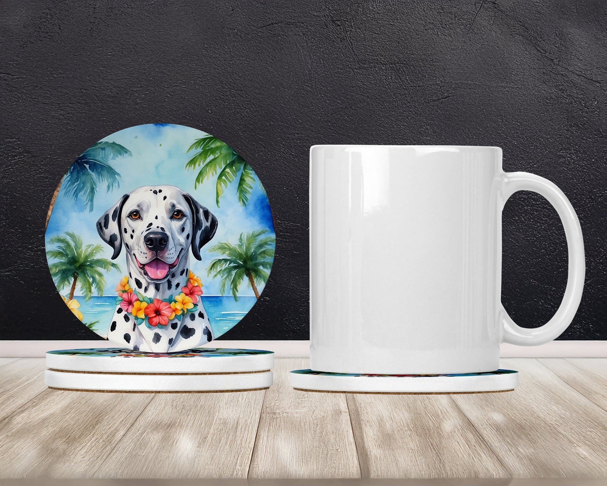 Dalmatian Luau Large Sandstone Coasters Pack of 4 Absorbent Round Coasters Decor Gifts for Men or Women, 4 in, Multicolor