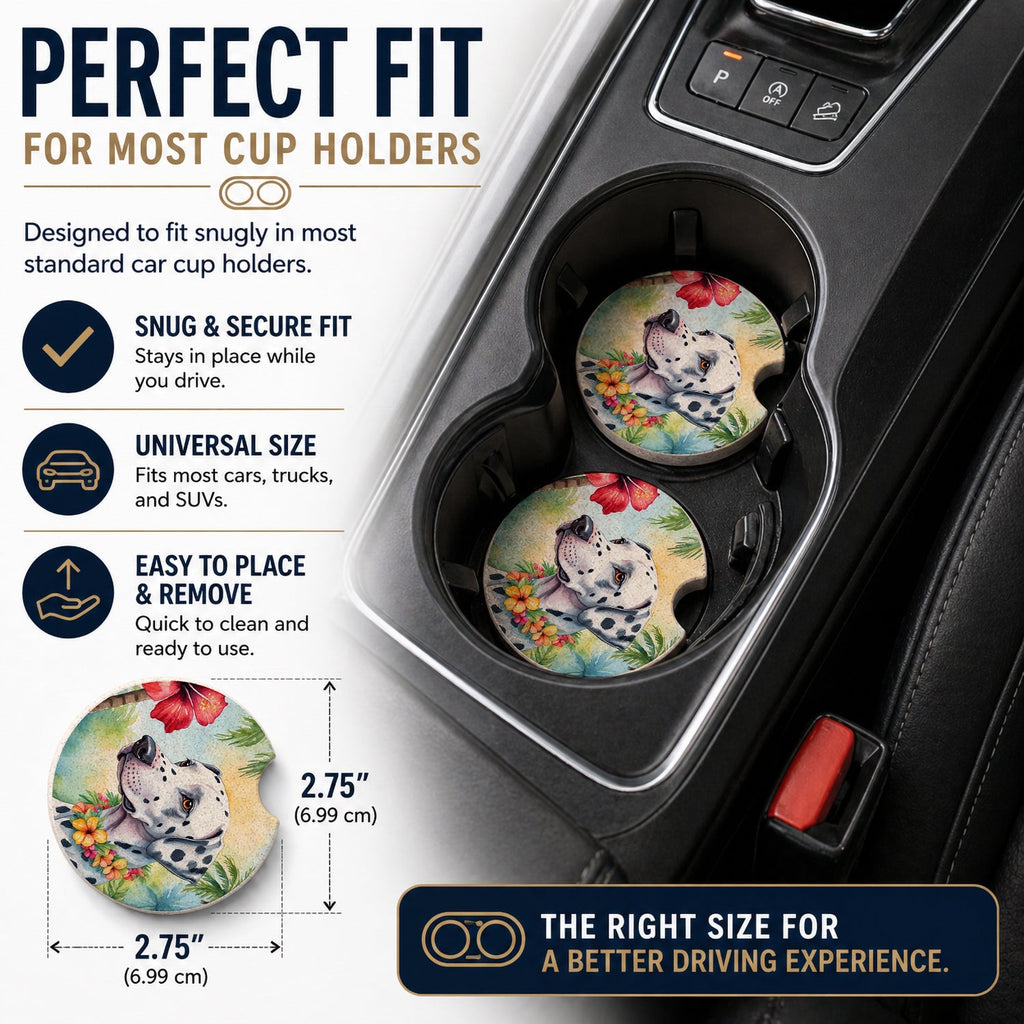 Dalmatian Luau Set of 2 Cup Holder Car Coasters Absorbent Round Sandstone Coasters Gifts for Men or Women, 2.5, Multicolor