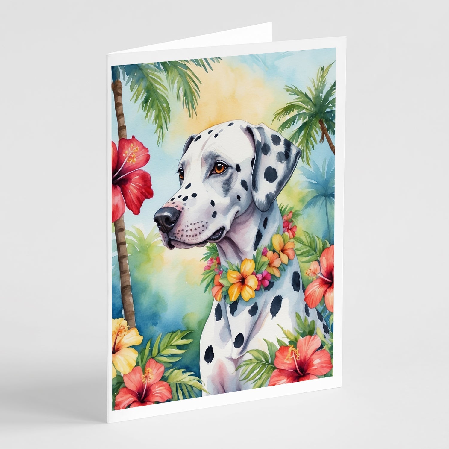 Dalmatian Luau Greeting Cards Pack of 8 Blank Cards with Envelopes Whimsical A7 Size 5x7