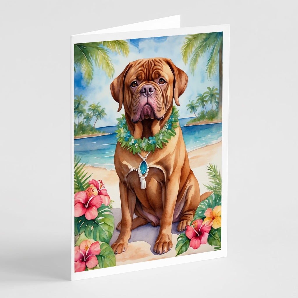 Dogue de Bordeaux Luau Greeting Cards Pack of 8 Blank Cards with Envelopes Whimsical A7 Size 5x7