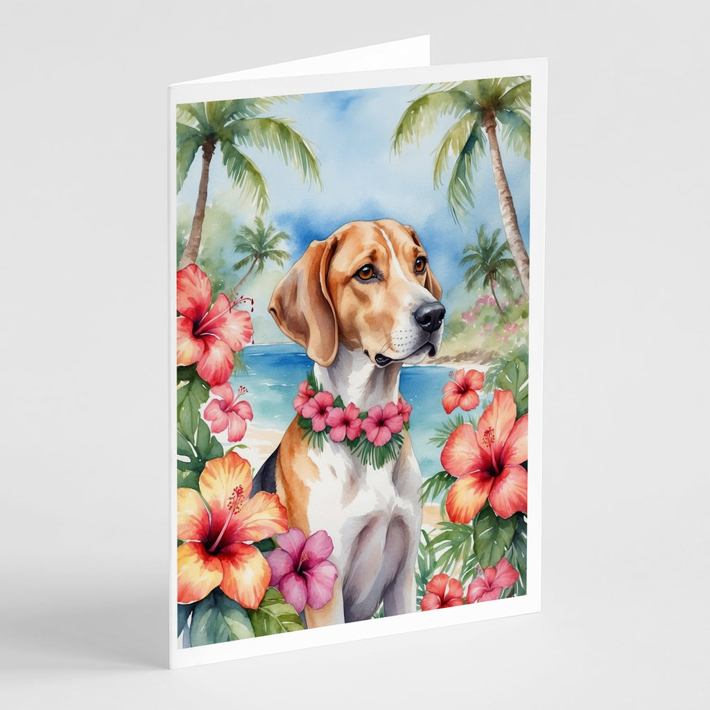 English Foxhound Luau Greeting Cards Pack of 8 Blank Cards with Envelopes Whimsical A7 Size 5x7