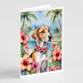 English Foxhound Luau Greeting Cards Pack of 8 Blank Cards with Envelopes Whimsical A7 Size 5x7