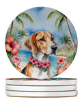 English Foxhound Luau Large Sandstone Coasters Pack of 4 Absorbent Round Coasters Decor Gifts for Men or Women, 4 in, Multicolor