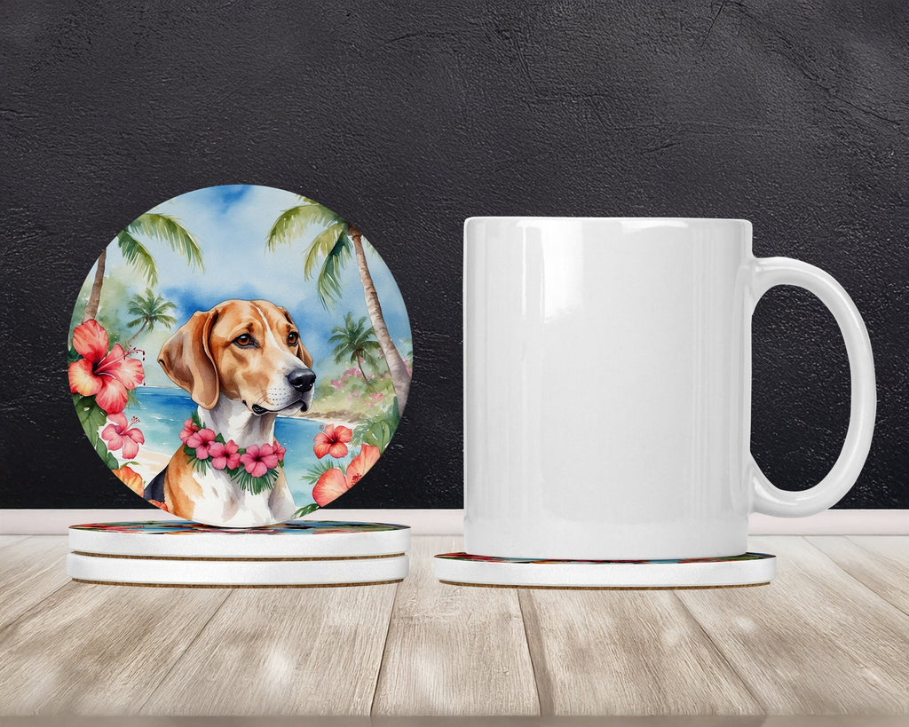 English Foxhound Luau Large Sandstone Coasters Pack of 4 Absorbent Round Coasters Decor Gifts for Men or Women, 4 in, Multicolor