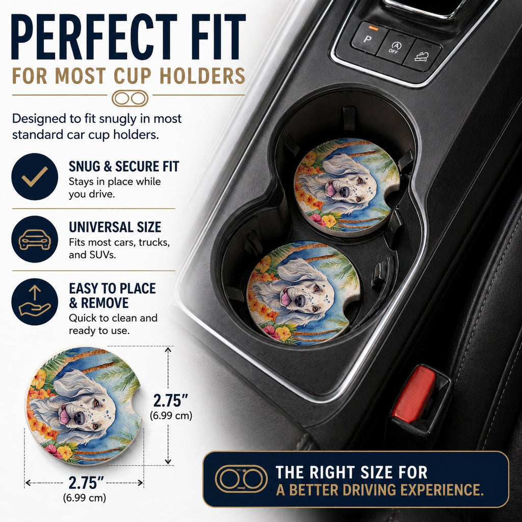 English Setter Luau Set of 2 Cup Holder Car Coasters Absorbent Round Sandstone Coasters Gifts for Men or Women, 2.5, Multicolor