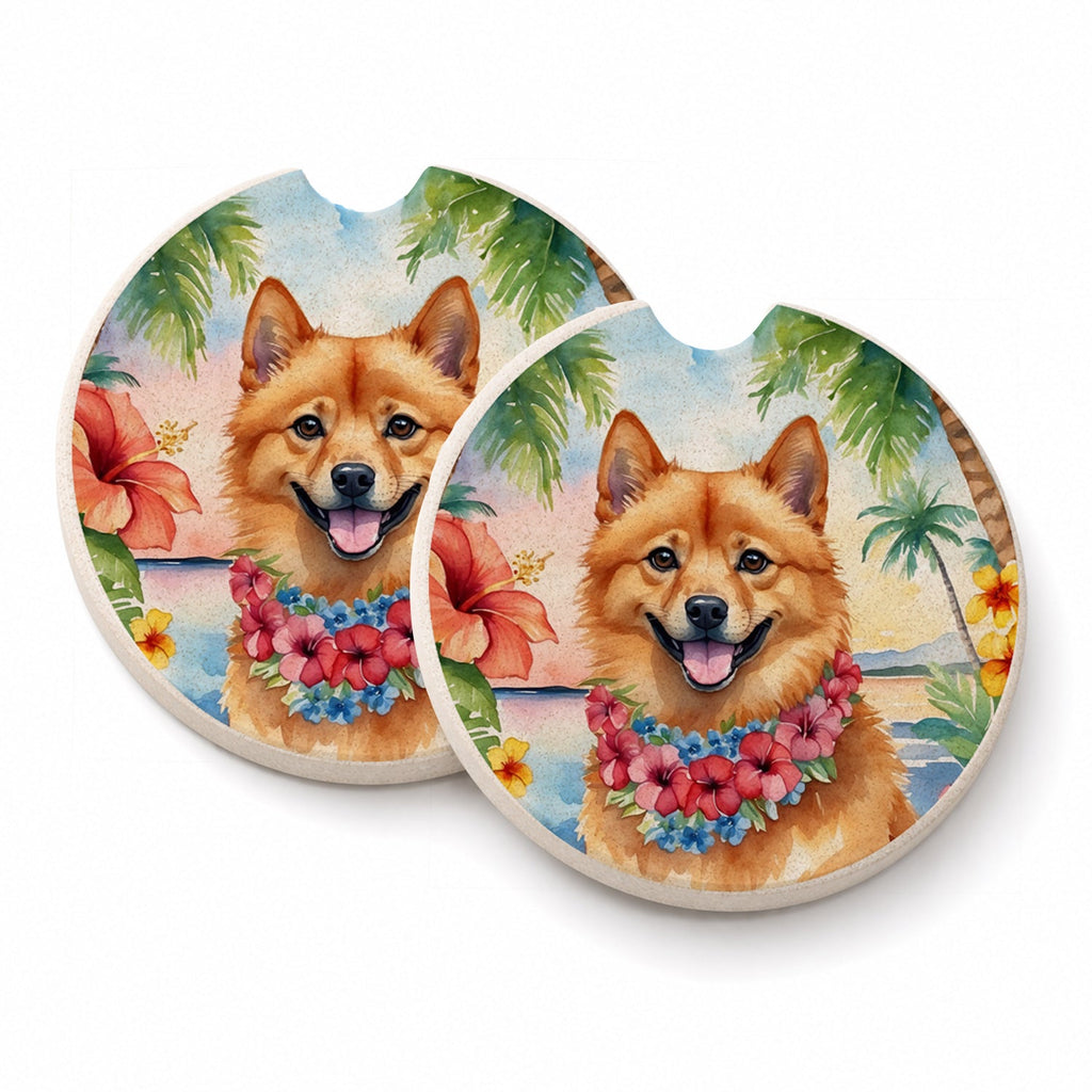 Finnish Spitz Luau Set of 2 Cup Holder Car Coasters Absorbent Round Sandstone Coasters Gifts for Men or Women, 2.5, Multicolor