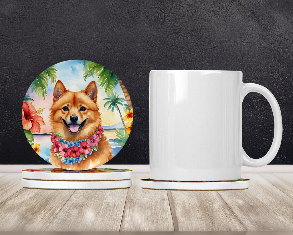 Finnish Spitz Luau Large Sandstone Coasters Pack of 4 Absorbent Round Coasters Decor Gifts for Men or Women, 4 in, Multicolor