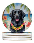 Flat-Coated Retriever Luau Large Sandstone Coasters Pack of 4 Absorbent Round Coasters Decor Gifts for Men or Women, 4 in, Multicolor