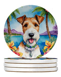 Fox Terrier Luau Large Sandstone Coasters Pack of 4 Absorbent Round Coasters Decor Gifts for Men or Women, 4 in, Multicolor