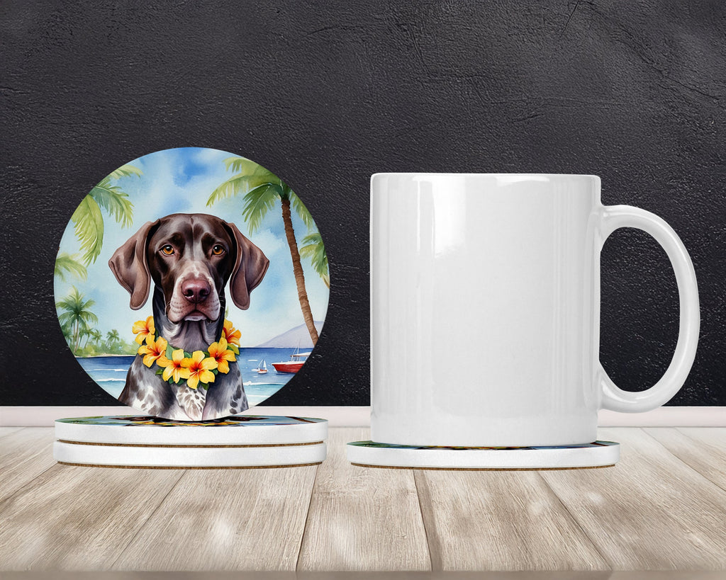 German Shorthaired Pointer Luau Large Sandstone Coasters Pack of 4 Absorbent Round Coasters Decor Gifts for Men or Women, 4 in, Multicolor