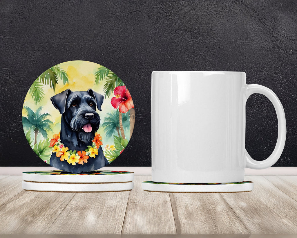 Giant Schnauzer Luau Large Sandstone Coasters Pack of 4 Absorbent Round Coasters Decor Gifts for Men or Women, 4 in, Multicolor