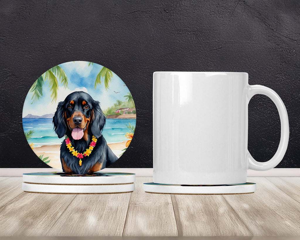 Gordon Setter Luau Large Sandstone Coasters Pack of 4 Absorbent Round Coasters Decor Gifts for Men or Women, 4 in, Multicolor