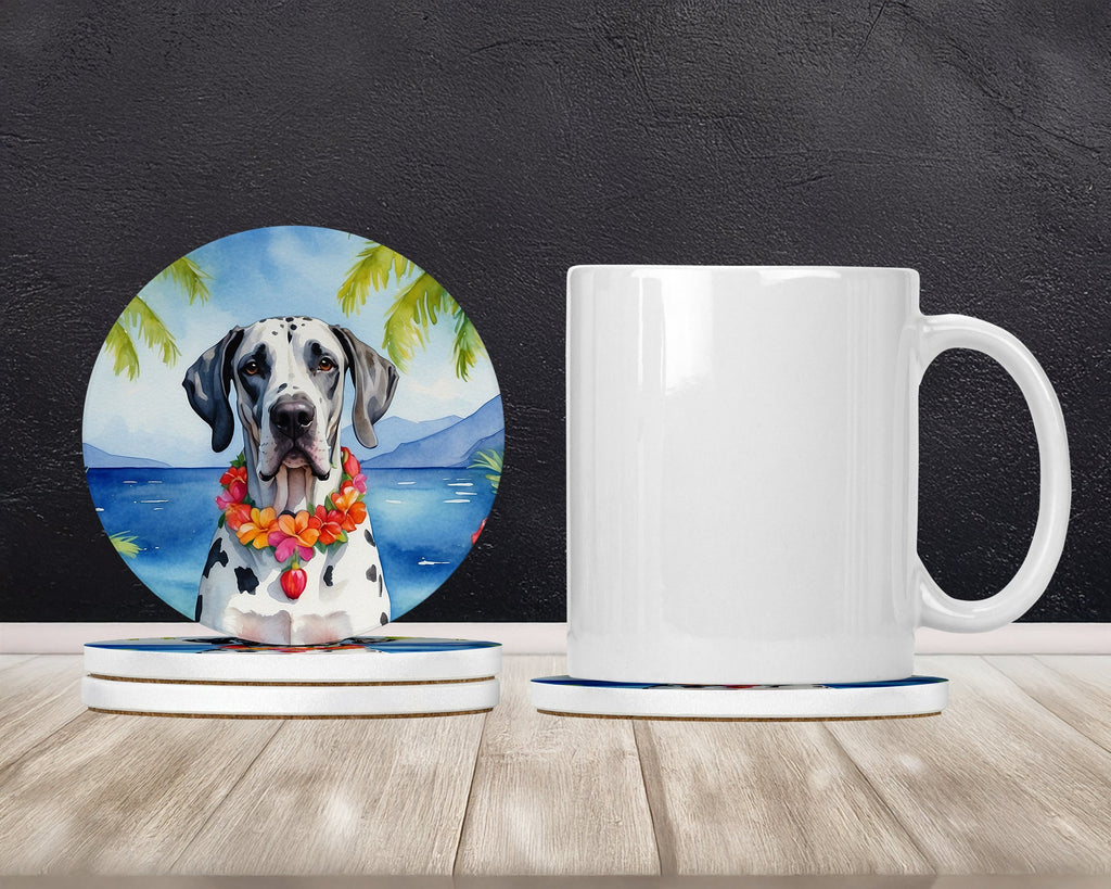 Great Dane Luau Large Sandstone Coasters Pack of 4 Absorbent Round Coasters Decor Gifts for Men or Women, 4 in, Multicolor