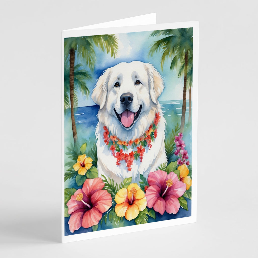 Great Pyrenees Luau Greeting Cards Pack of 8 Blank Cards with Envelopes Whimsical A7 Size 5x7