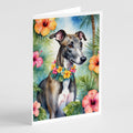 Greyhound Luau Greeting Cards Pack of 8 Blank Cards with Envelopes Whimsical A7 Size 5x7