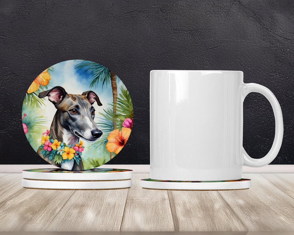 Greyhound Luau Large Sandstone Coasters Pack of 4 Absorbent Round Coasters Decor Gifts for Men or Women, 4 in, Multicolor