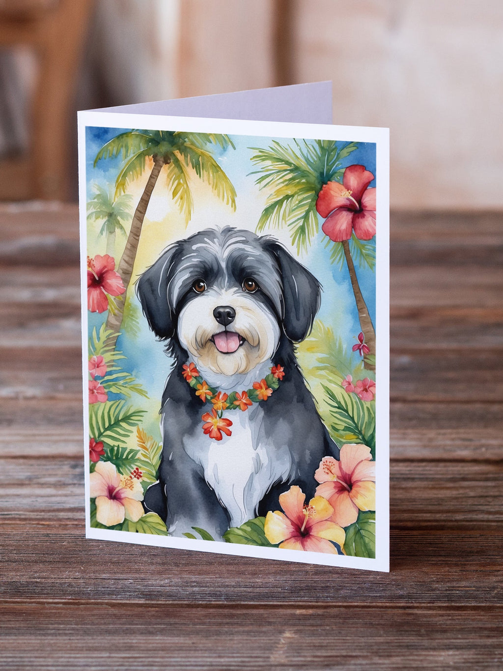 Havanese Luau Greeting Cards Pack of 8 Blank Cards with Envelopes Whimsical A7 Size 5x7