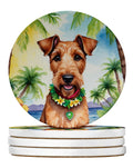 Irish Terrier Luau Large Sandstone Coasters Pack of 4 Absorbent Round Coasters Decor Gifts for Men or Women, 4 in, Multicolor