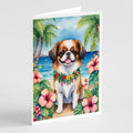 Japanese Chin Luau Greeting Cards Pack of 8 Blank Cards with Envelopes Whimsical A7 Size 5x7