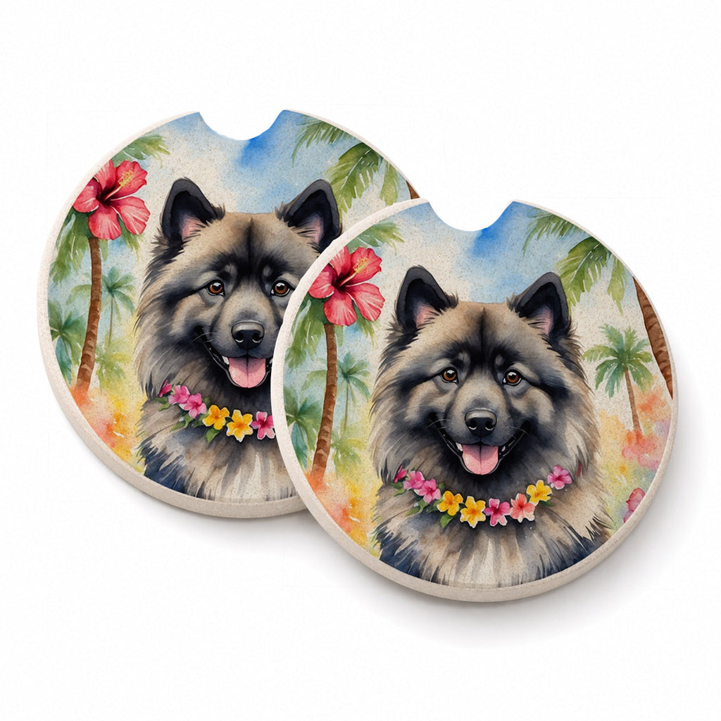 Keeshond Luau Set of 2 Cup Holder Car Coasters Absorbent Round Sandstone Coasters Gifts for Men or Women, 2.5, Multicolor