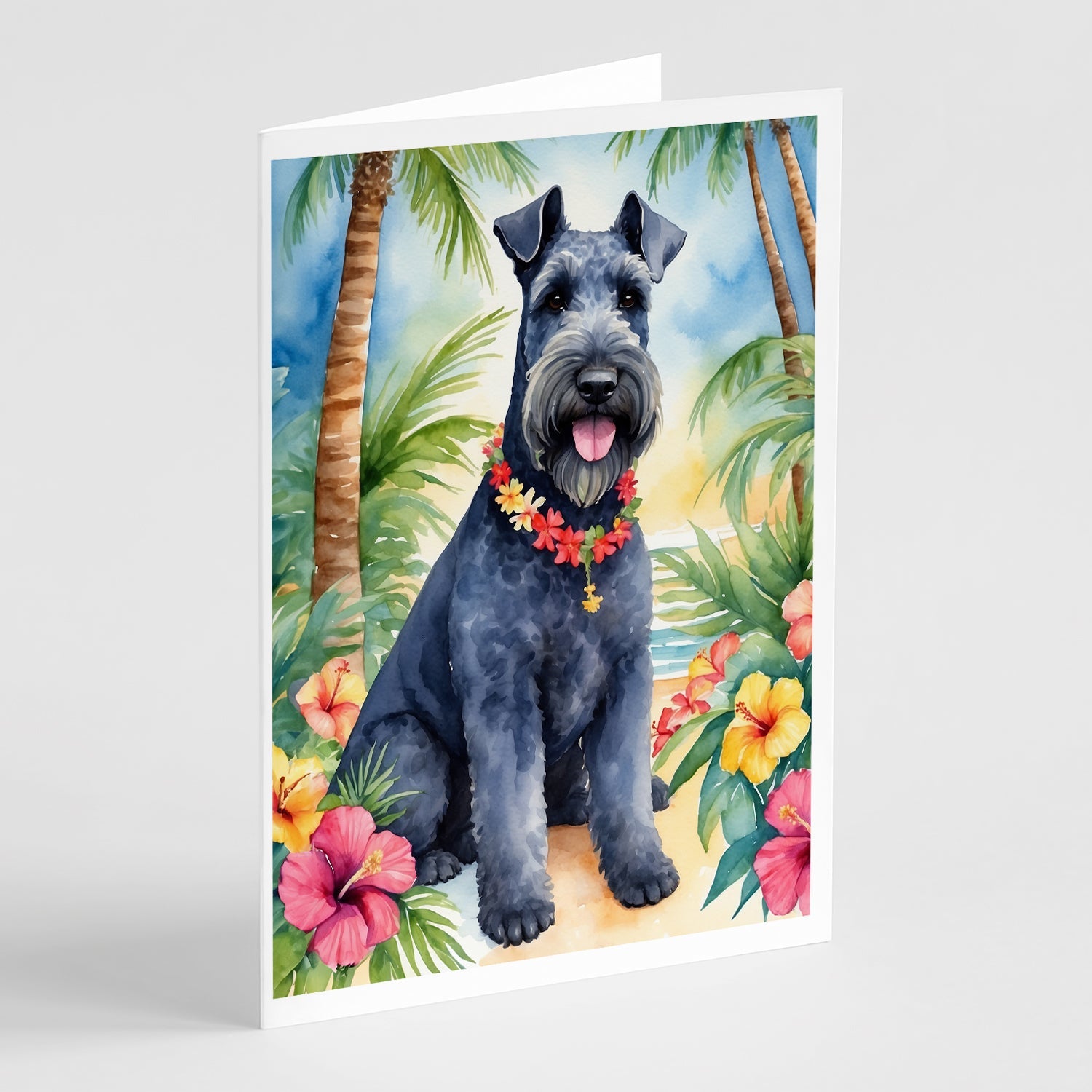 Kerry Blue Terrier Luau Greeting Cards Pack of 8 Blank Cards with Envelopes Whimsical A7 Size 5x7