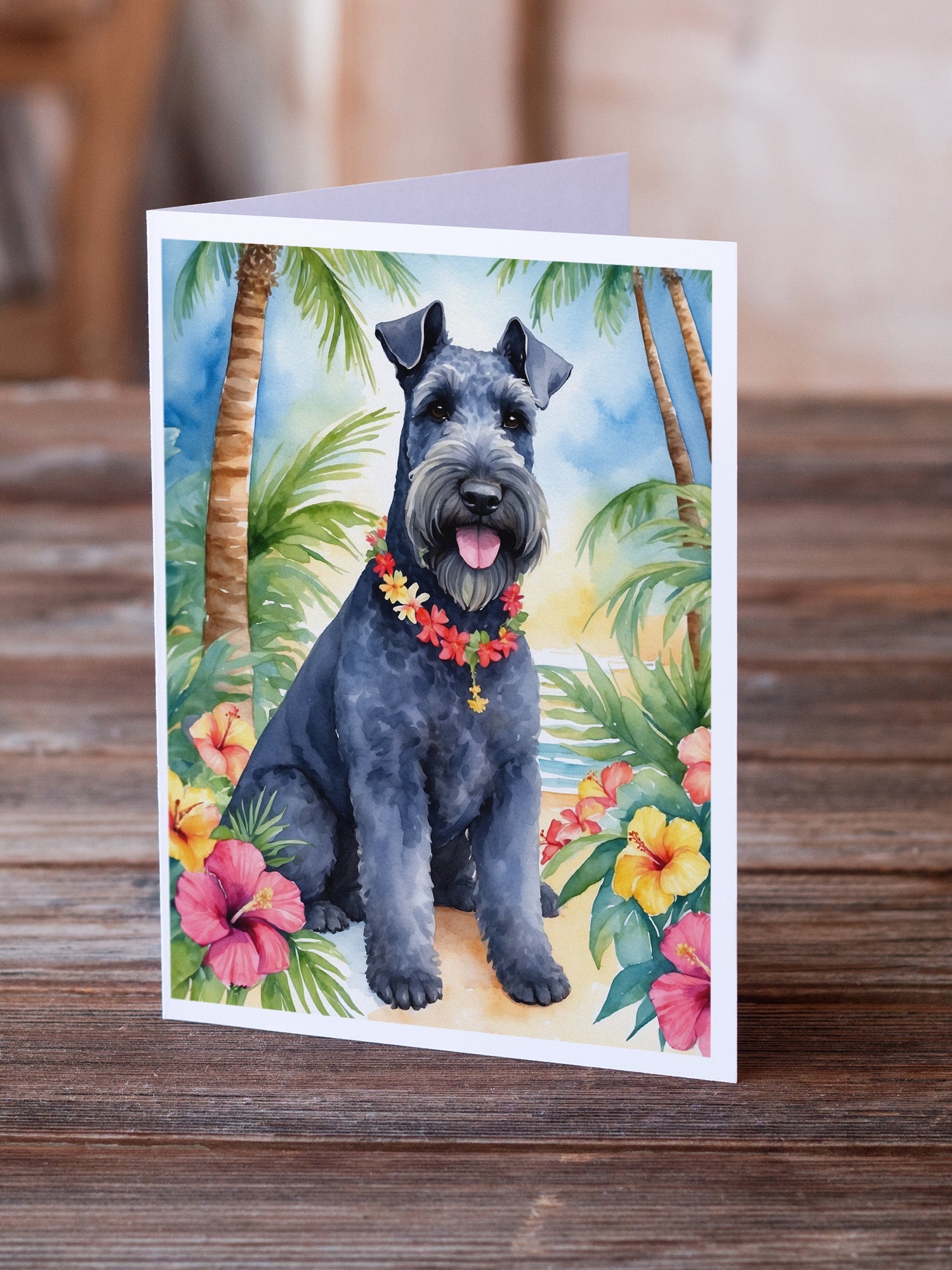 Kerry Blue Terrier Luau Greeting Cards Pack of 8 Blank Cards with Envelopes Whimsical A7 Size 5x7