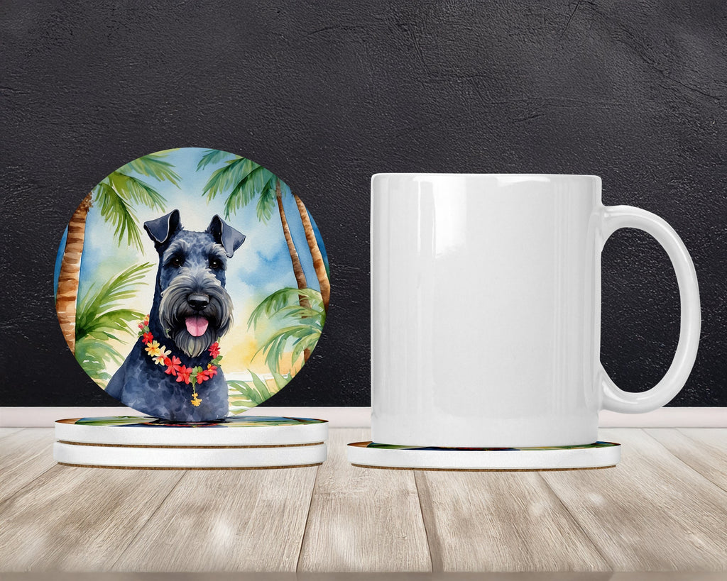 Kerry Blue Terrier Luau Large Sandstone Coasters Pack of 4 Absorbent Round Coasters Decor Gifts for Men or Women, 4 in, Multicolor
