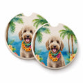 Labradoodle Luau Set of 2 Cup Holder Car Coasters Absorbent Round Sandstone Coasters Gifts for Men or Women, 2.5, Multicolor