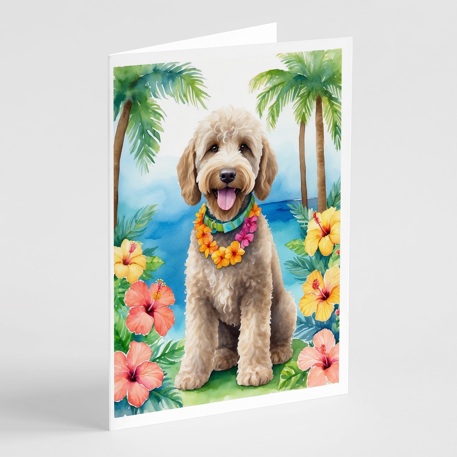 Labradoodle Luau Greeting Cards Pack of 8 Blank Cards with Envelopes Whimsical A7 Size 5x7