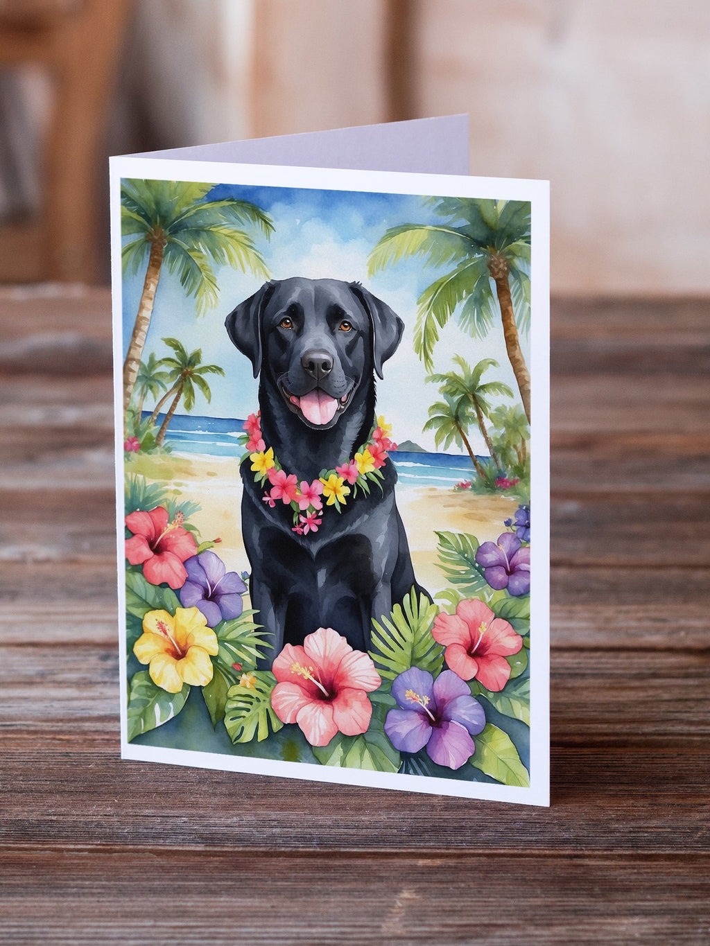 Black Labrador Retriever Luau Greeting Cards Pack of 8 Blank Cards with Envelopes Whimsical A7 Size 5x7