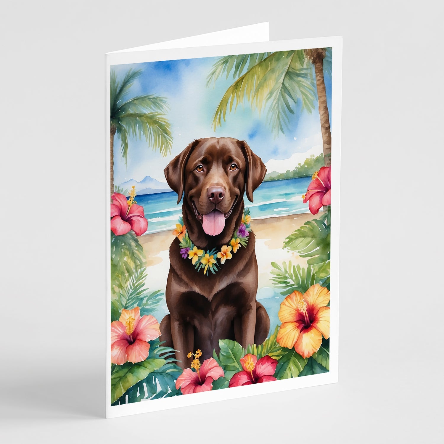 Chocolate Labrador Retriever Luau Greeting Cards Pack of 8 Blank Cards with Envelopes Whimsical A7 Size 5x7