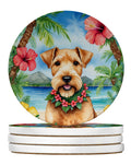 Lakeland Terrier Luau Large Sandstone Coasters Pack of 4 Absorbent Round Coasters Decor Gifts for Men or Women, 4 in, Multicolor