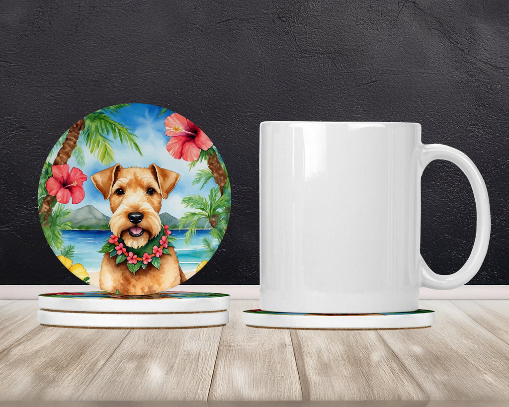 Lakeland Terrier Luau Large Sandstone Coasters Pack of 4 Absorbent Round Coasters Decor Gifts for Men or Women, 4 in, Multicolor