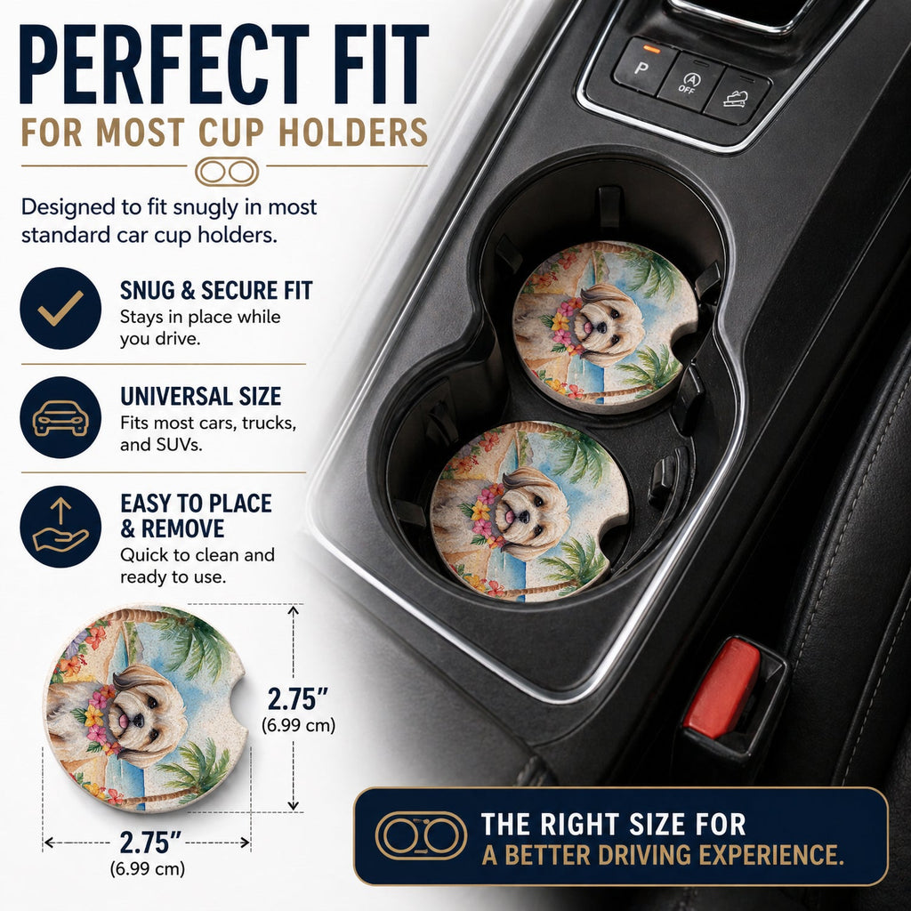 Lhasa Apso Luau Set of 2 Cup Holder Car Coasters Absorbent Round Sandstone Coasters Gifts for Men or Women, 2.5, Multicolor